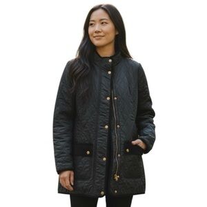 Talbots Quilted Barn Jacket Women’s Sz X Black Corduroy Trim Diamond Pattern